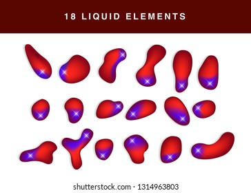 Set isolated elements of holographic chameleon design palette of shimmering colors Modern abstract pattern colorful fluid paint design