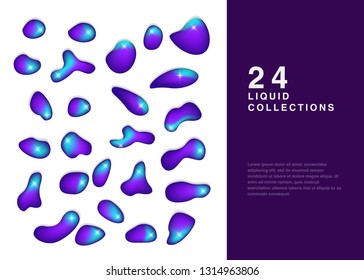 Set isolated elements of holographic chameleon design palette of shimmering colors Modern abstract pattern colorful fluid paint design
