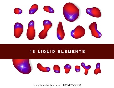 Set isolated elements of holographic chameleon design palette of shimmering colors Modern abstract pattern colorful fluid paint design
