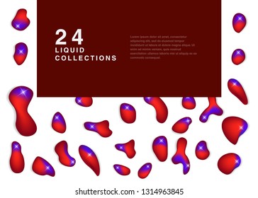 Set isolated elements of holographic chameleon design palette of shimmering colors Modern abstract pattern colorful fluid paint design