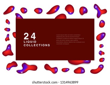Set isolated elements of holographic chameleon design palette of shimmering colors Modern abstract pattern colorful fluid paint design