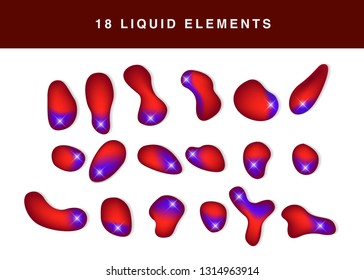 Set isolated elements of holographic chameleon design palette of shimmering colors Modern abstract pattern colorful fluid paint design