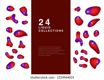 Set isolated elements of holographic chameleon design palette of shimmering colors Modern abstract pattern colorful fluid paint design