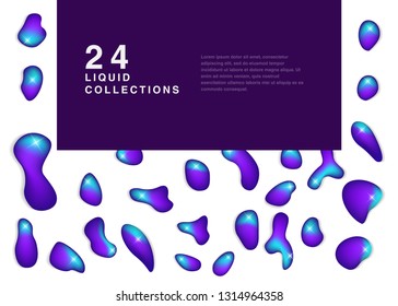 Set isolated elements of holographic chameleon design palette of shimmering colors Modern abstract pattern colorful fluid paint design