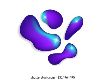 Set isolated elements of holographic chameleon design palette of shimmering colors Modern abstract pattern colorful fluid paint design