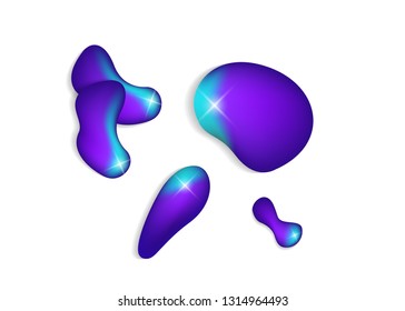 Set isolated elements of holographic chameleon design palette of shimmering colors Modern abstract pattern colorful fluid paint design