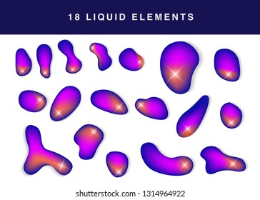 Set isolated elements of holographic chameleon design palette of shimmering colors Modern abstract pattern colorful fluid paint design