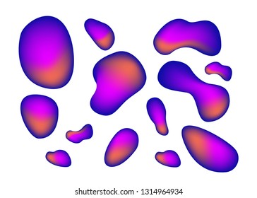 Set isolated elements of holographic chameleon design palette of shimmering colors Modern abstract pattern colorful fluid paint design