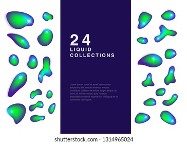 Set isolated elements of holographic chameleon design palette of shimmering colors Modern abstract pattern colorful fluid paint design