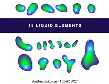Set isolated elements of holographic chameleon design palette of shimmering colors Modern abstract pattern colorful fluid paint design