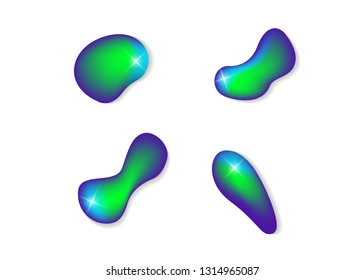 Set isolated elements of holographic chameleon design palette of shimmering colors Modern abstract pattern colorful fluid paint design