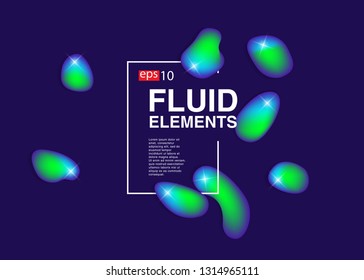 Set isolated elements of holographic chameleon design palette of shimmering colors Modern abstract pattern colorful fluid paint design