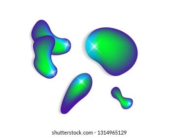 Set isolated elements of holographic chameleon design palette of shimmering colors Modern abstract pattern colorful fluid paint design