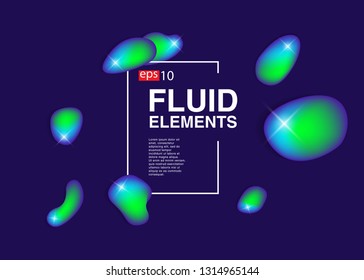 Set isolated elements of holographic chameleon design palette of shimmering colors Modern abstract pattern colorful fluid paint design