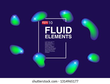 Set isolated elements of holographic chameleon design palette of shimmering colors Modern abstract pattern colorful fluid paint design