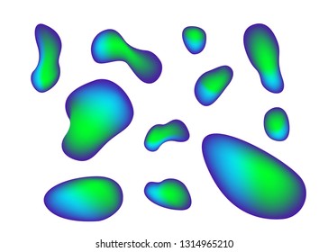Set isolated elements of holographic chameleon design palette of shimmering colors Modern abstract pattern colorful fluid paint design