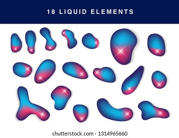 Set isolated elements of holographic chameleon design palette of shimmering colors Modern abstract pattern colorful fluid paint design
