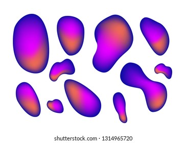 Set isolated elements of holographic chameleon design palette of shimmering colors Modern abstract pattern colorful fluid paint design