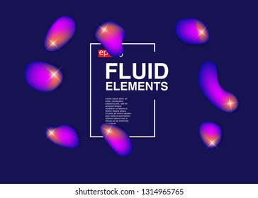 Set isolated elements of holographic chameleon design palette of shimmering colors Modern abstract pattern colorful fluid paint design