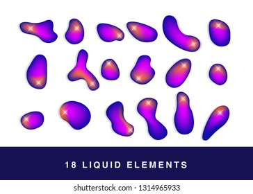 Set isolated elements of holographic chameleon design palette of shimmering colors Modern abstract pattern colorful fluid paint design