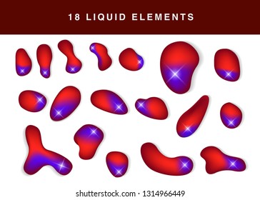 Set isolated elements of holographic chameleon design palette of shimmering colors Modern abstract pattern colorful fluid paint design