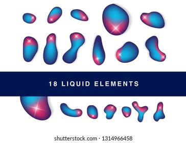 Set isolated elements of holographic chameleon design palette of shimmering colors Modern abstract pattern colorful fluid paint design