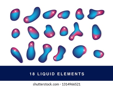 Set isolated elements of holographic chameleon design palette of shimmering colors Modern abstract pattern colorful fluid paint design