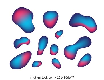 Set isolated elements of holographic chameleon design palette of shimmering colors Modern abstract pattern colorful fluid paint design