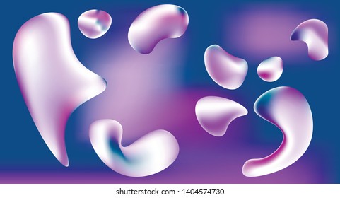 Set isolated elements of holographic chameleon design palette of shimmering colors. Background multicolored abstract vector holographic gradient 3D background with figures and objects for web.