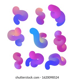 Set isolated elements of holographic chameleon design. Colorful fluid paint design. Abstract gradient elements set. Organic flowing liquid shapes isolated on white. Vector eps 10 format