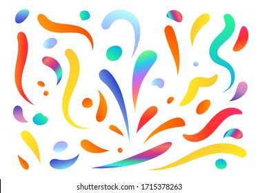 Set isolated elements of holographic chameleon design palette of shimmering colors. Modern abstract pattern, colorful fluid paint design. Trendy art background. Gradient futuristic shapes