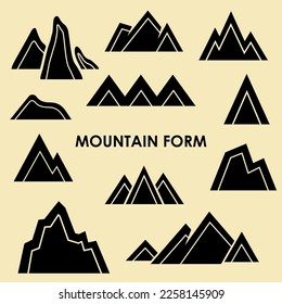 a set of isolated elements of the silhouette of mountains shape for logos