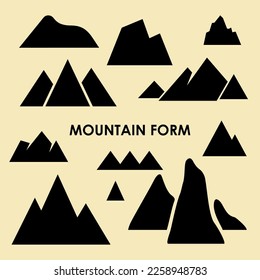 a set of isolated elements of the silhouette of mountains shape for logos