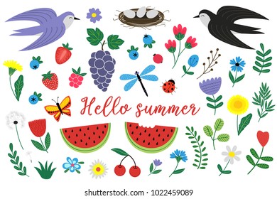 set of isolated elements of summer - vector illustration, eps