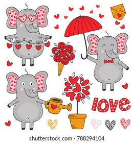set of isolated elephant in love part 2  - vector illustration, eps
