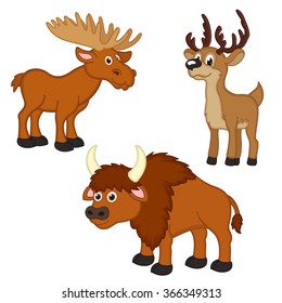 set of isolated with elk, deer, bison - vector illustration, eps