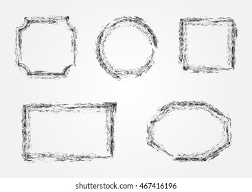 Set of isolated empty frames. Grunge, scribble. Five elements.