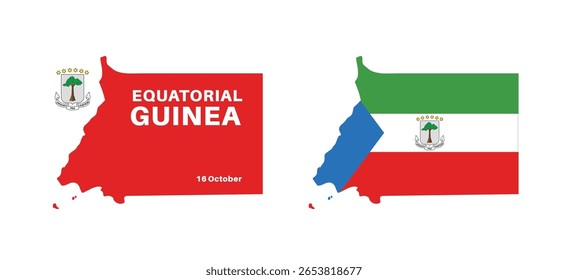  Conjunto de mapas isolados da guiné equatorial. bandeira da guiné equatorial sobreposta com proporções de bandeira. Mapas e viagens ao redor do mundo