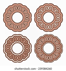 Set of Isolated Ethnic Ornamental Decorative Frames with Swirls in Brown and White Colors on Light Background