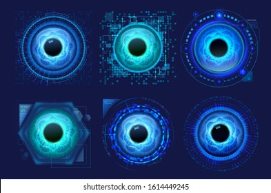 Set of isolated eyes scanner. Eyeball recognition