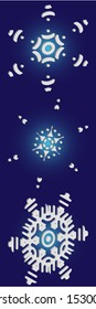 Set of isolated falling snowflakes on blue background.  Clean concept accurate forms and colors. Vector illustration postcards. White xmas paper craft 3d ornaments for banners, greeting cards.