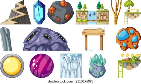 Set Of Isolated Fantasy Space Game Objects And Elements Illustration