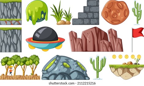 Set Of Isolated Fantasy Space Game Objects And Elements Illustration