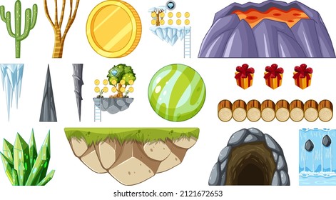 Conjunto de elementos y objetos de juego espaciales de fantasía aislados