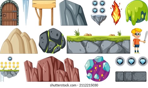 Set of isolated fantasy space objects illustration