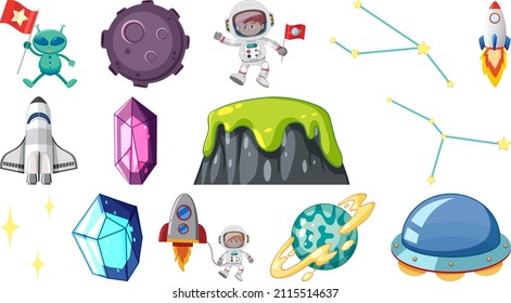 Set of isolated fantasy space objects illustration