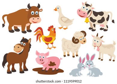 set of isolated farm animals