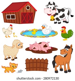 set of isolated farm animals - vector illustration, eps