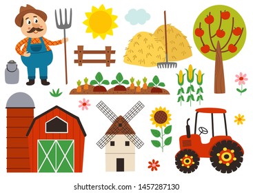 set of isolated farm elements - vector illustration, eps

