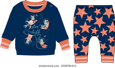 Set of isolated fashion flat sketch for baby. Baby suit vector. Baby clothes set vector illustration